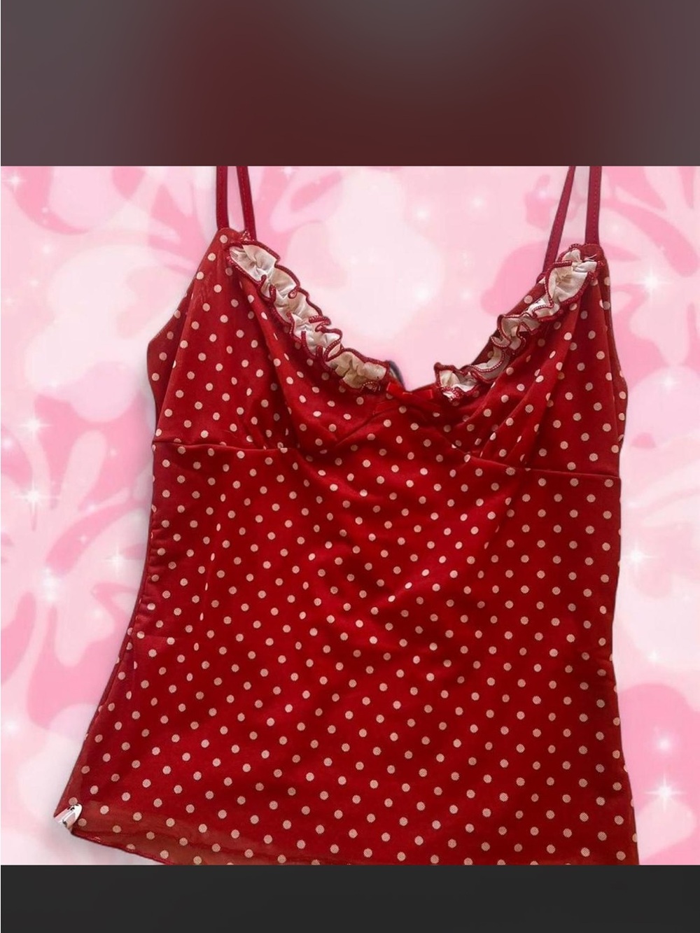 Red Polka Dot Ruffle Cami Top- Size M